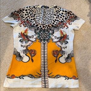 Roberto Cavalli Orange and Black Graphic Tee